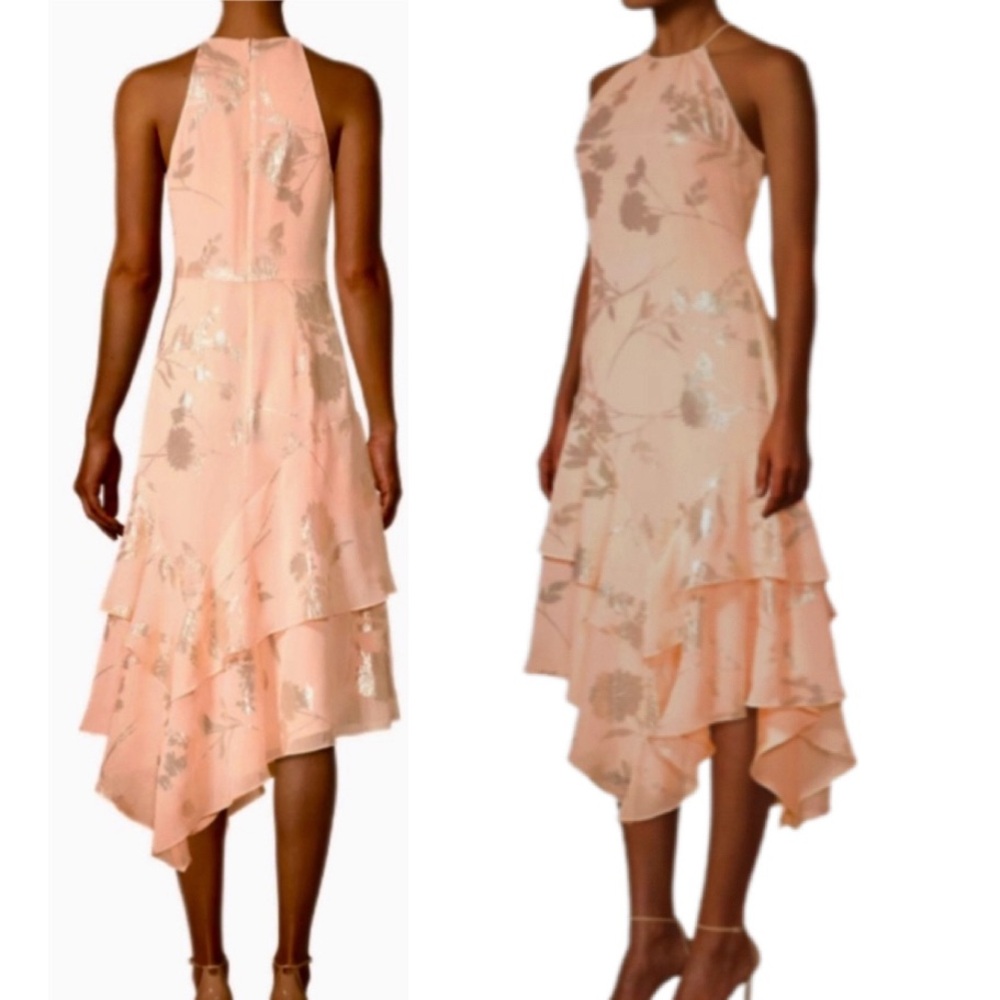 Parker Black Peach  Gold Floral Sleeveless Midi
Size Small Petite